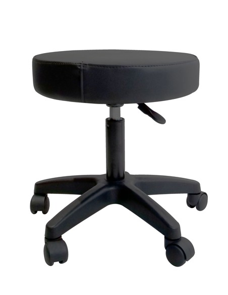 Tabouret assise ronde NOIR - roulettes plastiques
