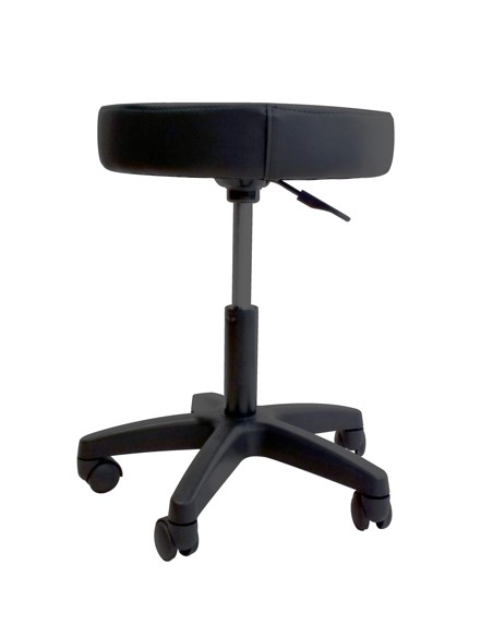 Tabouret assise ronde NOIR - roulettes plastiques