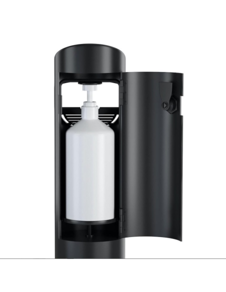 Support colonne noir avec pédale pour solution Hydroalcoolique